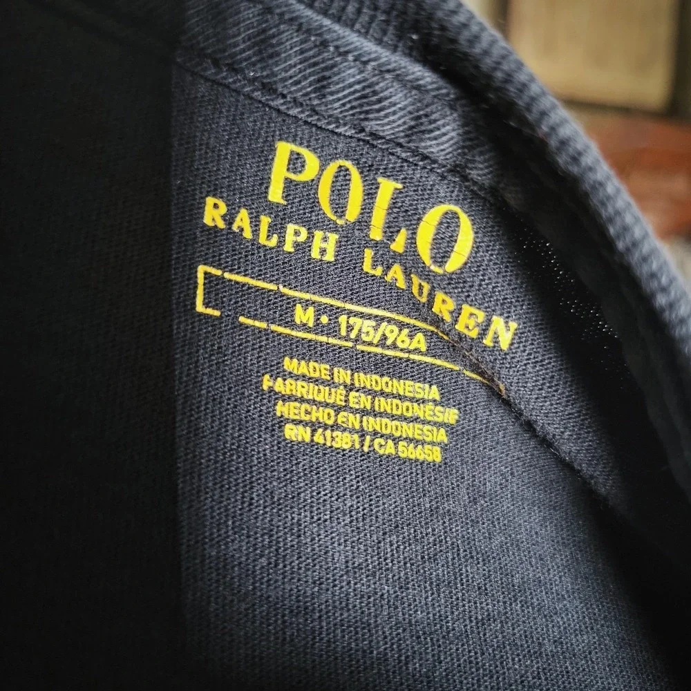 Polo Ralph Lauren Shirt Mens Medium Black Long Sleeve Red Pony Logo Cotton Tee